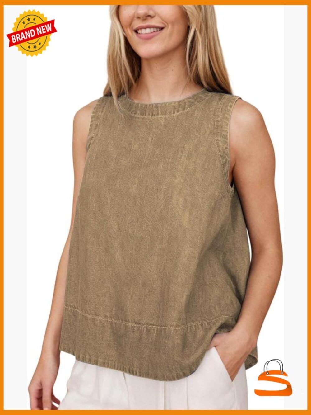 Women's Sleeveless Denim Tank Top Crewneck Loose Fit Y2K Top